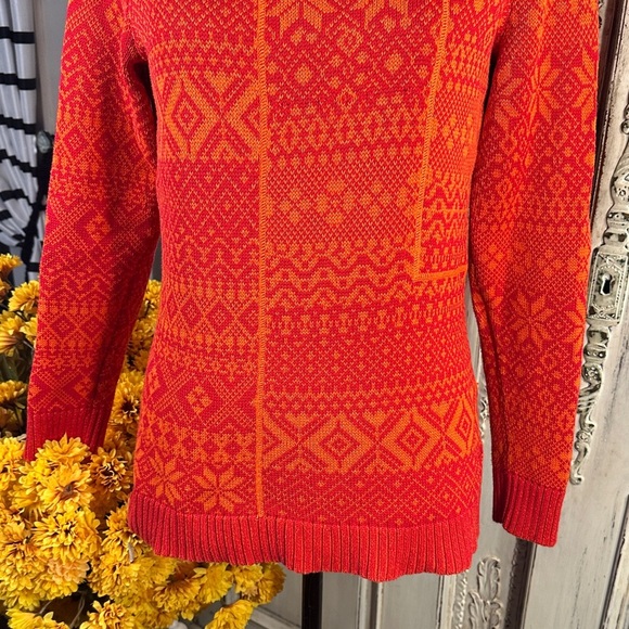 Woolrich Vintage Cozy Old Red Patterned Women's Funnel Neck Sweater - Picture 3 of 13